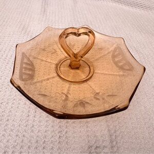 Vintage Pink Depression Glass Trinket Dish w/Heart Handle